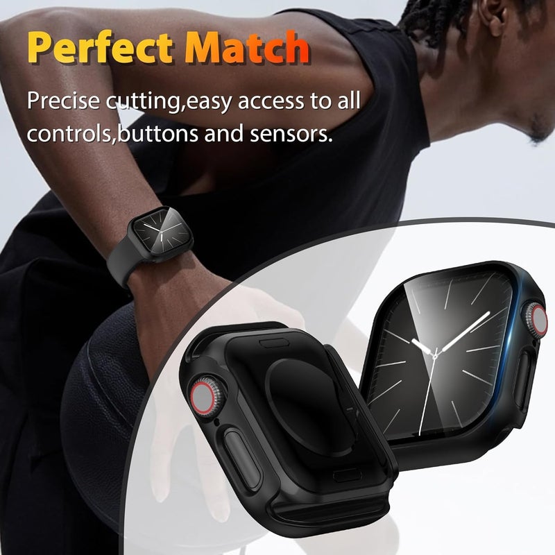 EWUONU 3 Pack Hard Case for Apple Watch Series 10 42mm Screen Protector, Tempered Glass Bumper Anti-Scratch HD Ultra-Thin Protective Face Cover for iWatch Series 10 42mm, Black - Image 5